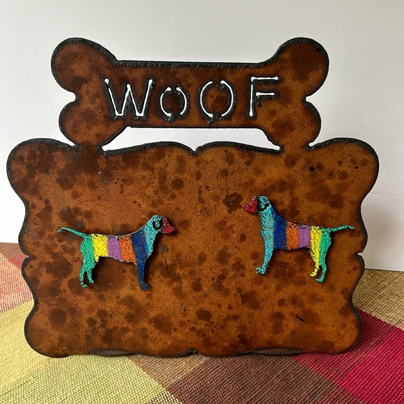 Other - LAST CHANCE Like NEW! Etched Metal board w/bone and fretwork “WOOF”/ dog magnets